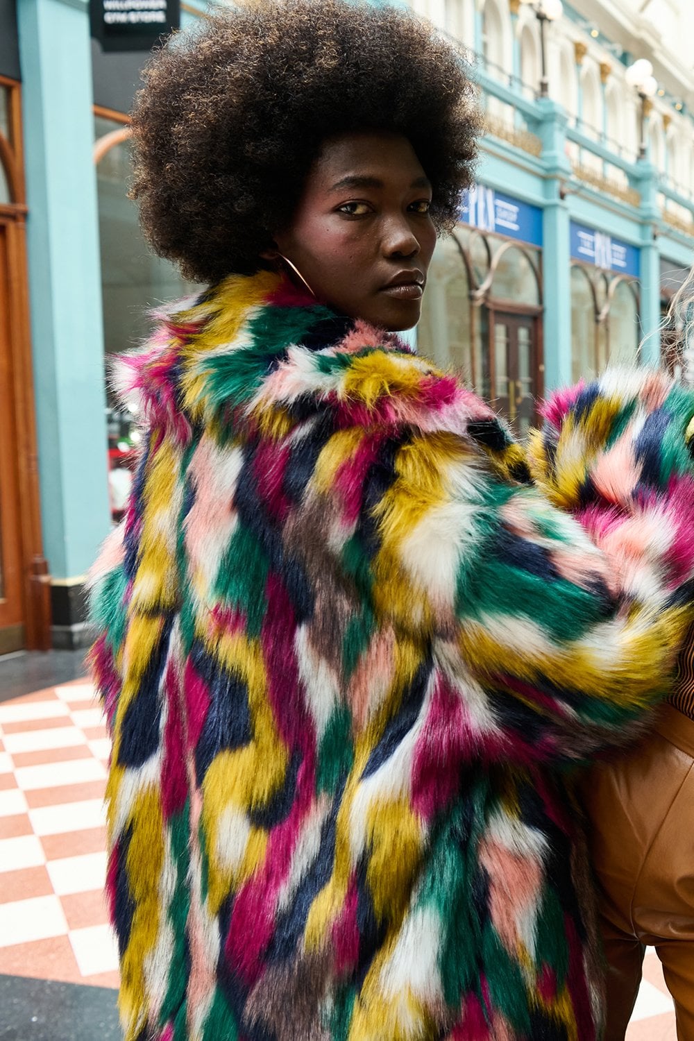 JAYLEY Hand Painted Multi-coloured Faux Fur Jacket - Womenswear