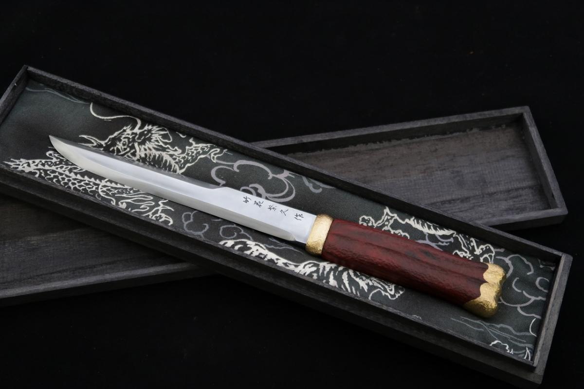 刀匠・竹花 一貫斎 繁久作 玉鋼 冠落し 鵜の首造り6寸 | 日本刃物総本店