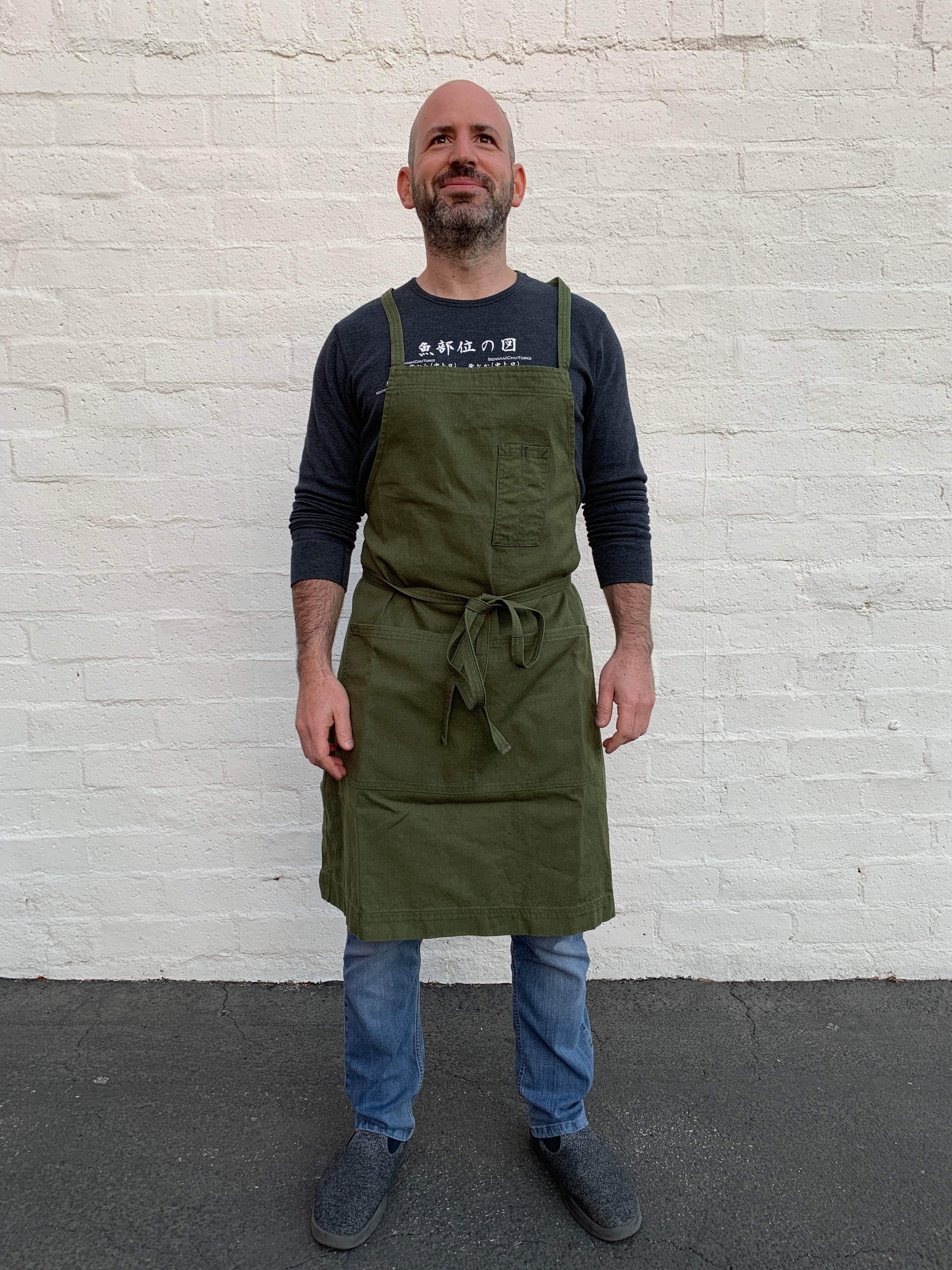 White Bark Workwear Full Cross-Back Apron - Dark Green - Japanese