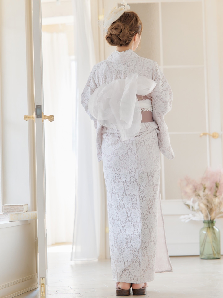 即日発送!ピンク地×白レース浴衣【浴衣3点セット浴衣/帯/下駄】[OF04