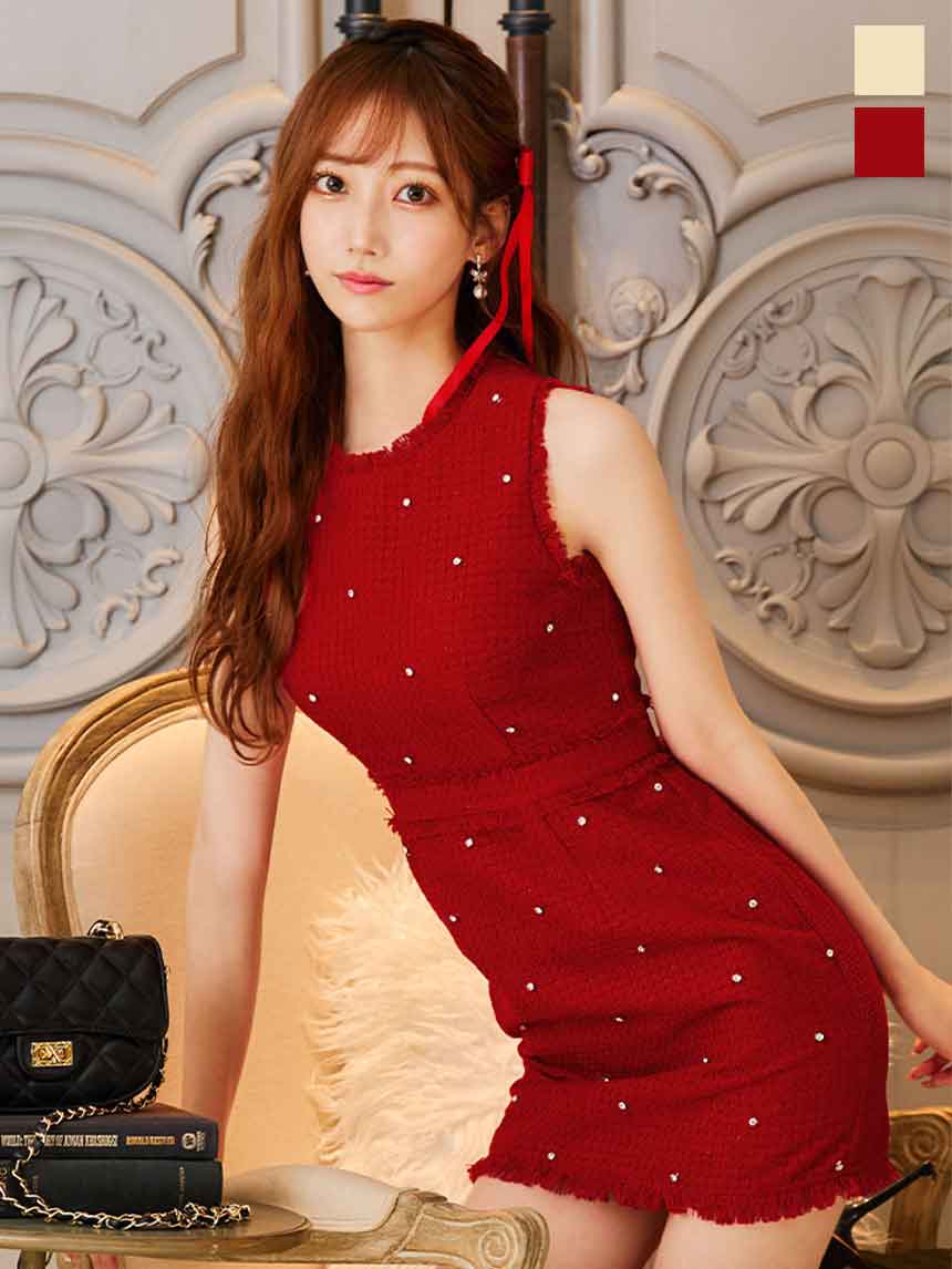 送料無料！】ビジューツイードノースリーブミニドレス/キャバドレス