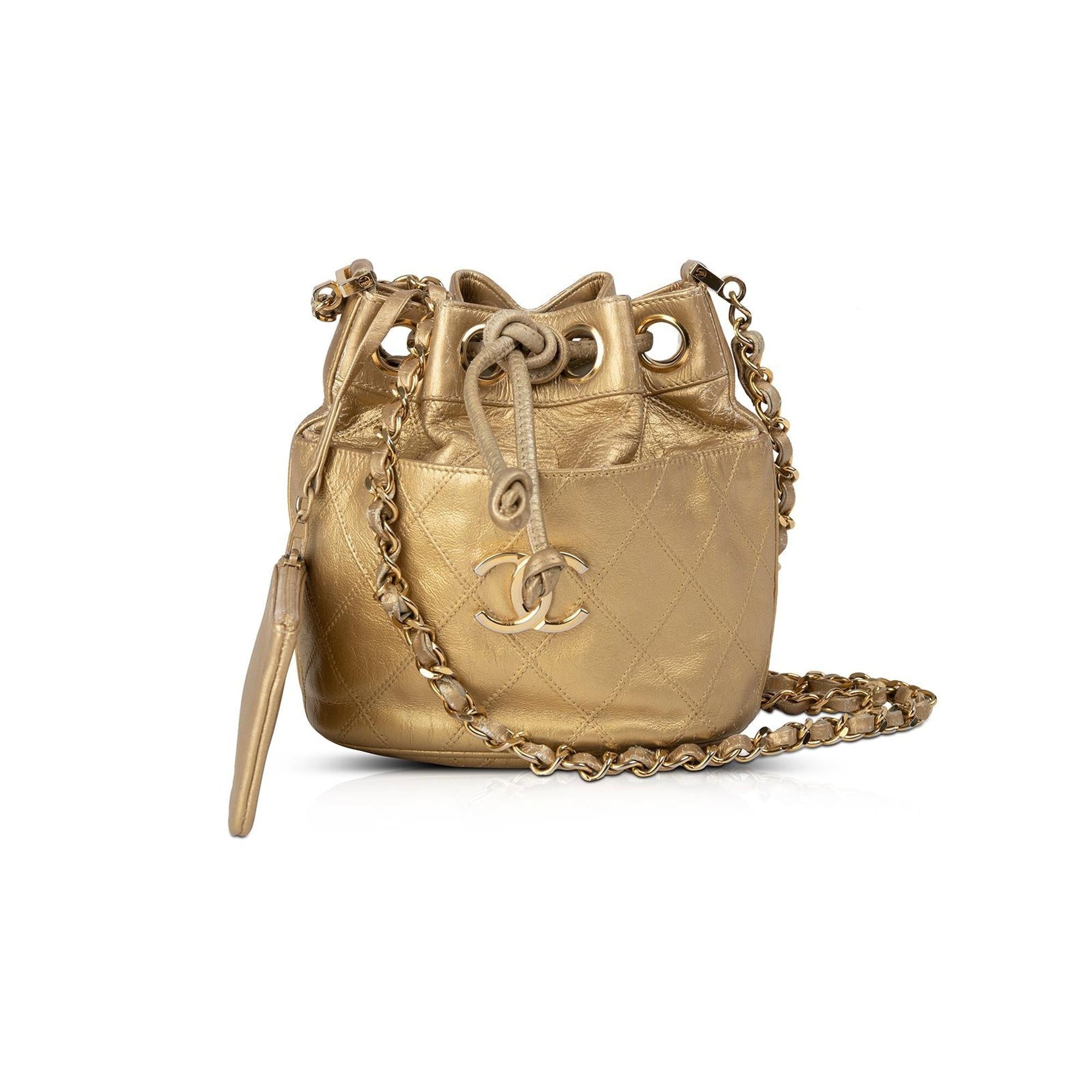 Chanel Vintage Metallic Gold Mini Bucket Bag w/ Pouch – OLIVER'S