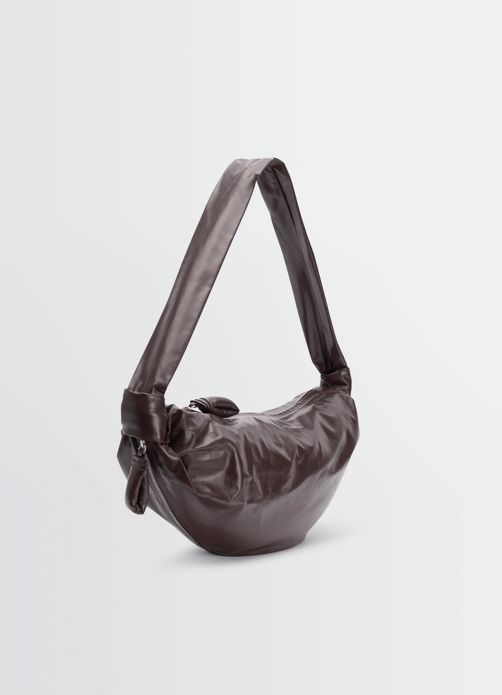MEDIUM SOFT CROISSANT BAG IN PAPER LEATHER - Dark Chocolate