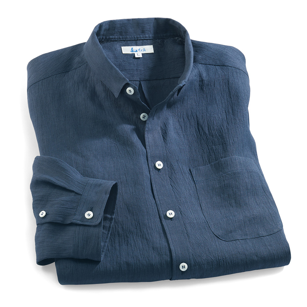 滋賀麻工業 近江ちぢみの草木重ね染め七分袖シャツ | ライトアップ