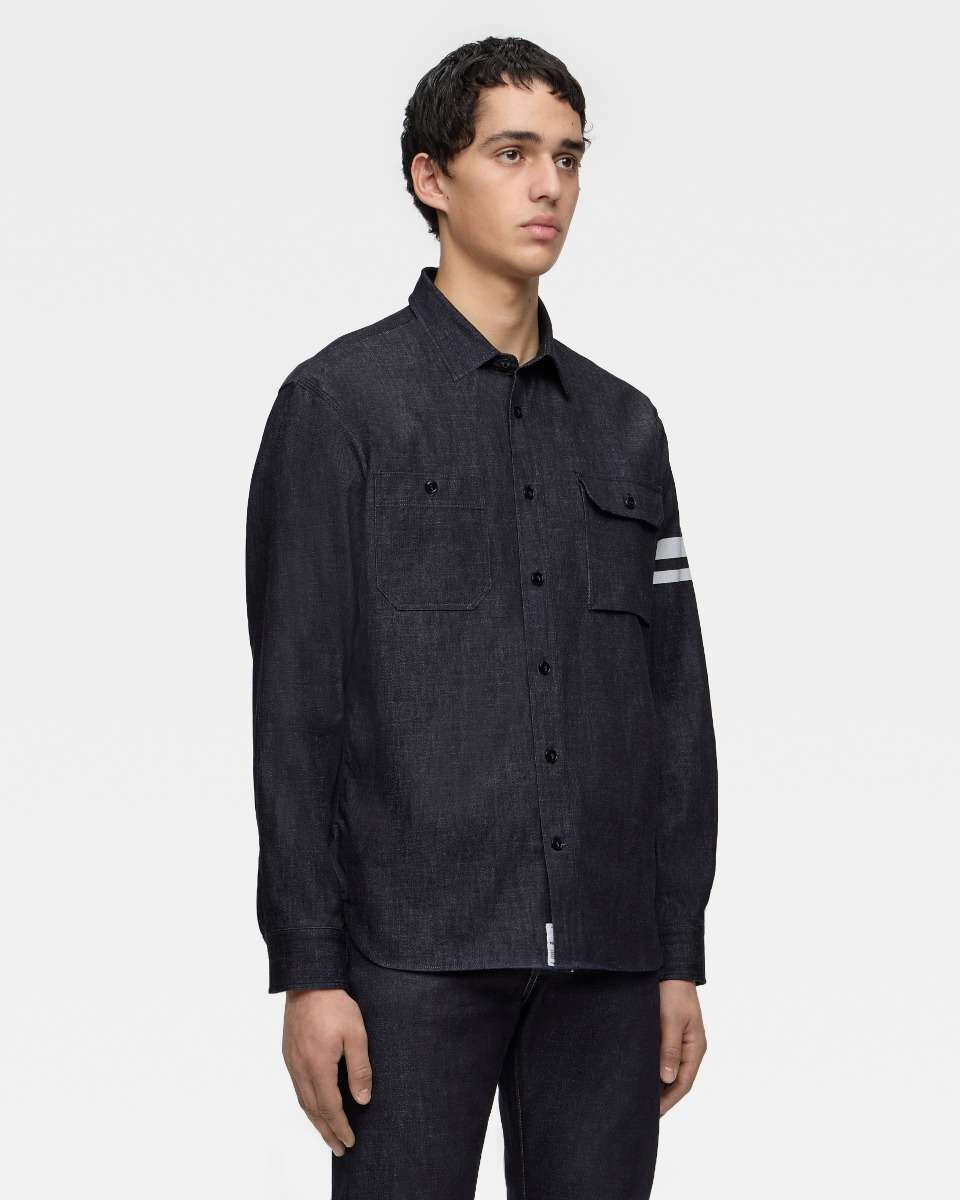 TRIPLE STITCH L/S DENIM SHIRT (TWO STRIPES)