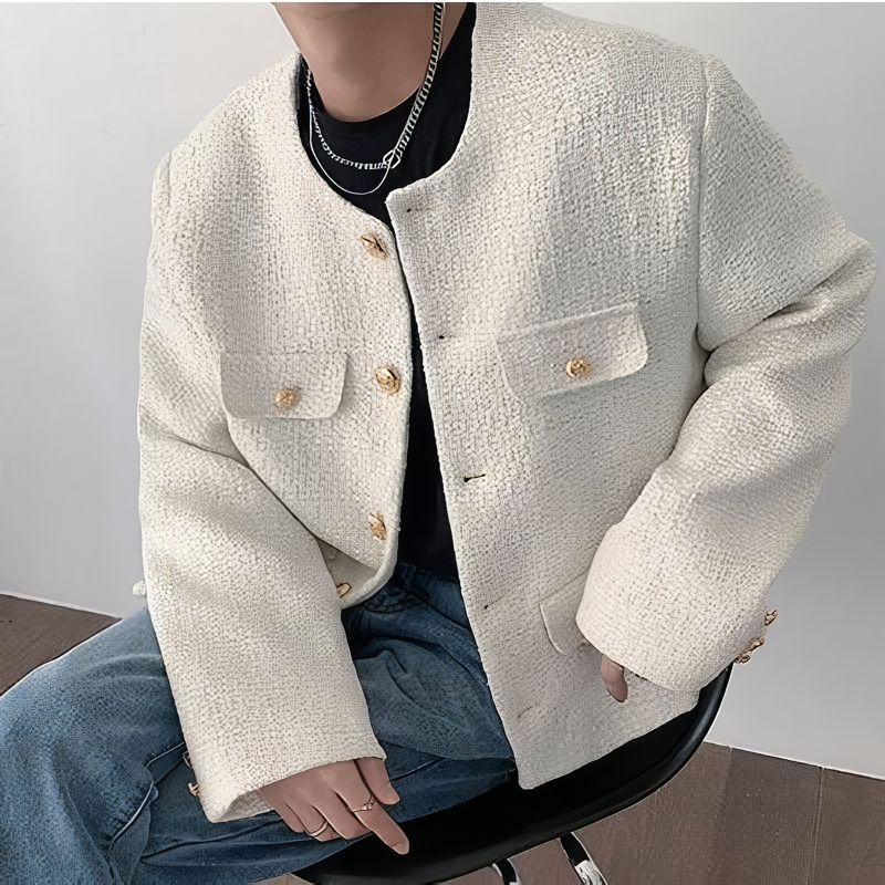 ラグジュアリーノーカラージャケット mf0548【韓国モードファッション】