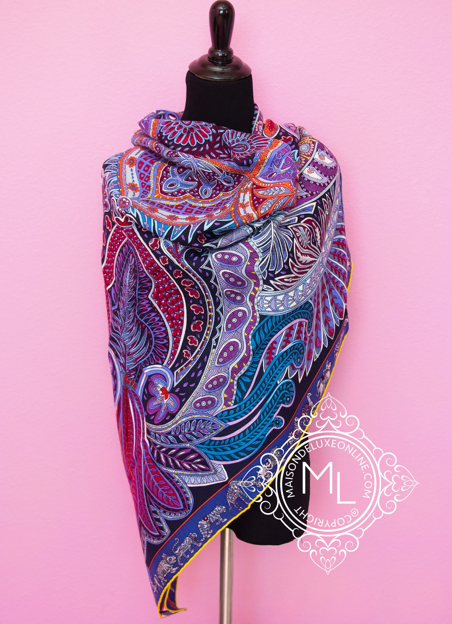 Hermès Cashmere 140 GM Le Jardin de la Maharani Shawl Scarf Stole