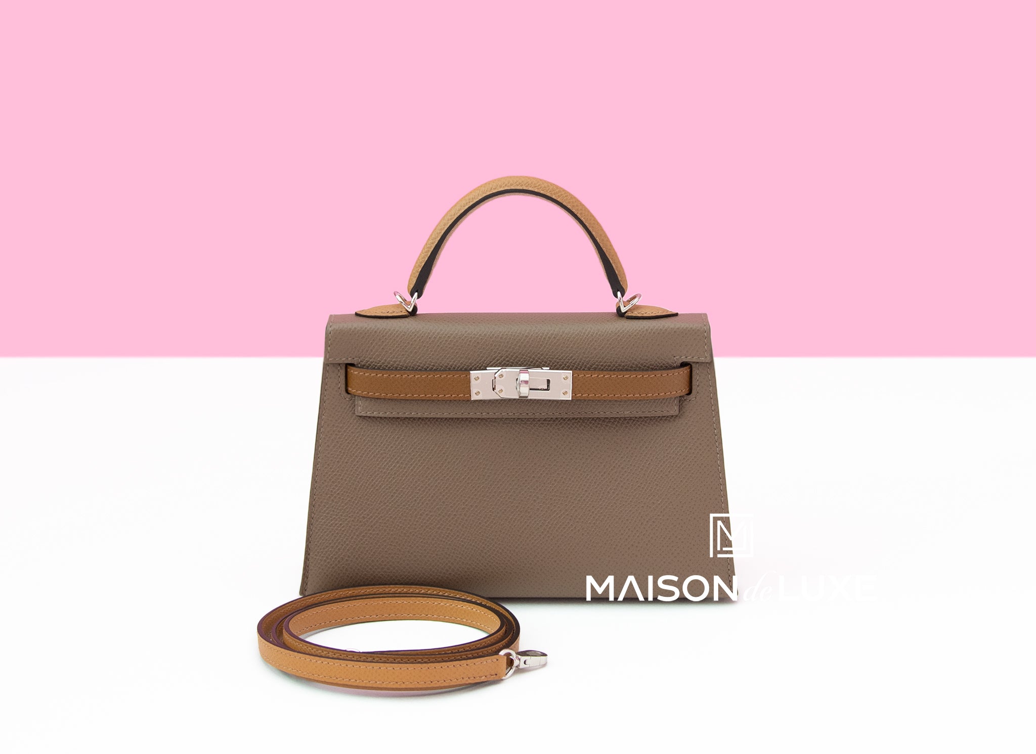 Hermes Etoupe Alezan Biscuit Epsom Mini Kelly II 20 Bag Pochette