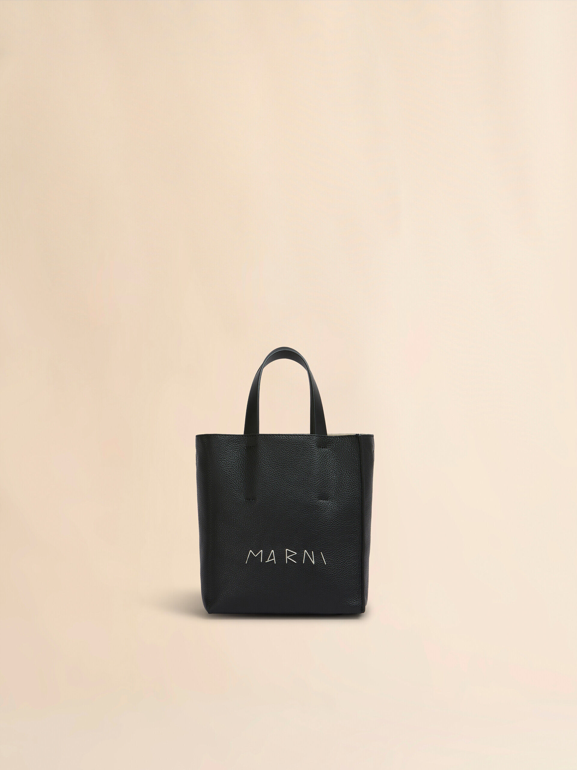 Museo Soft Mini Bag in black leather with Marni Mending | Marni