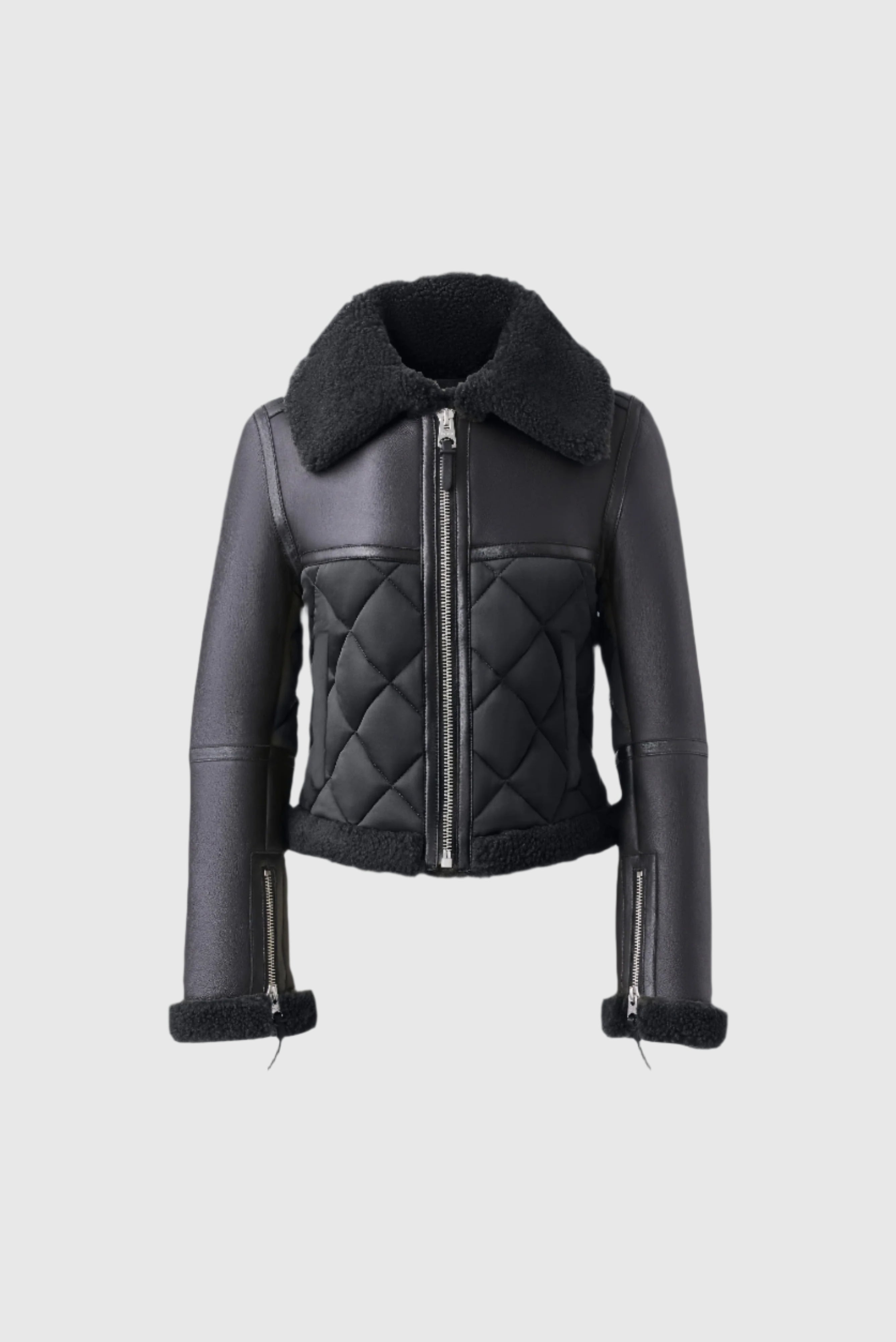 Tulip, Quilted sheepskin jacket with shearling trim for ladies