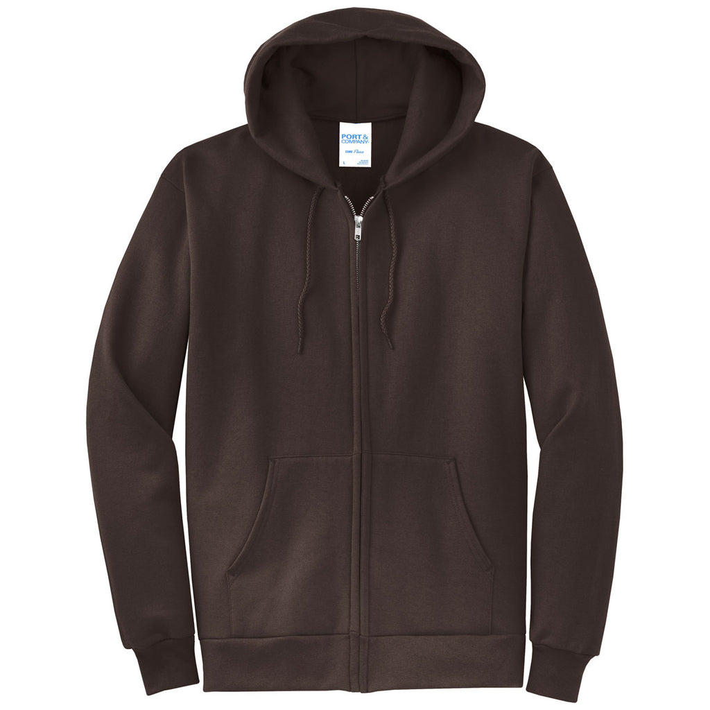 Port & Company Men's Dark Chocolate Brown Core Fleece Full-Zip Hooded
