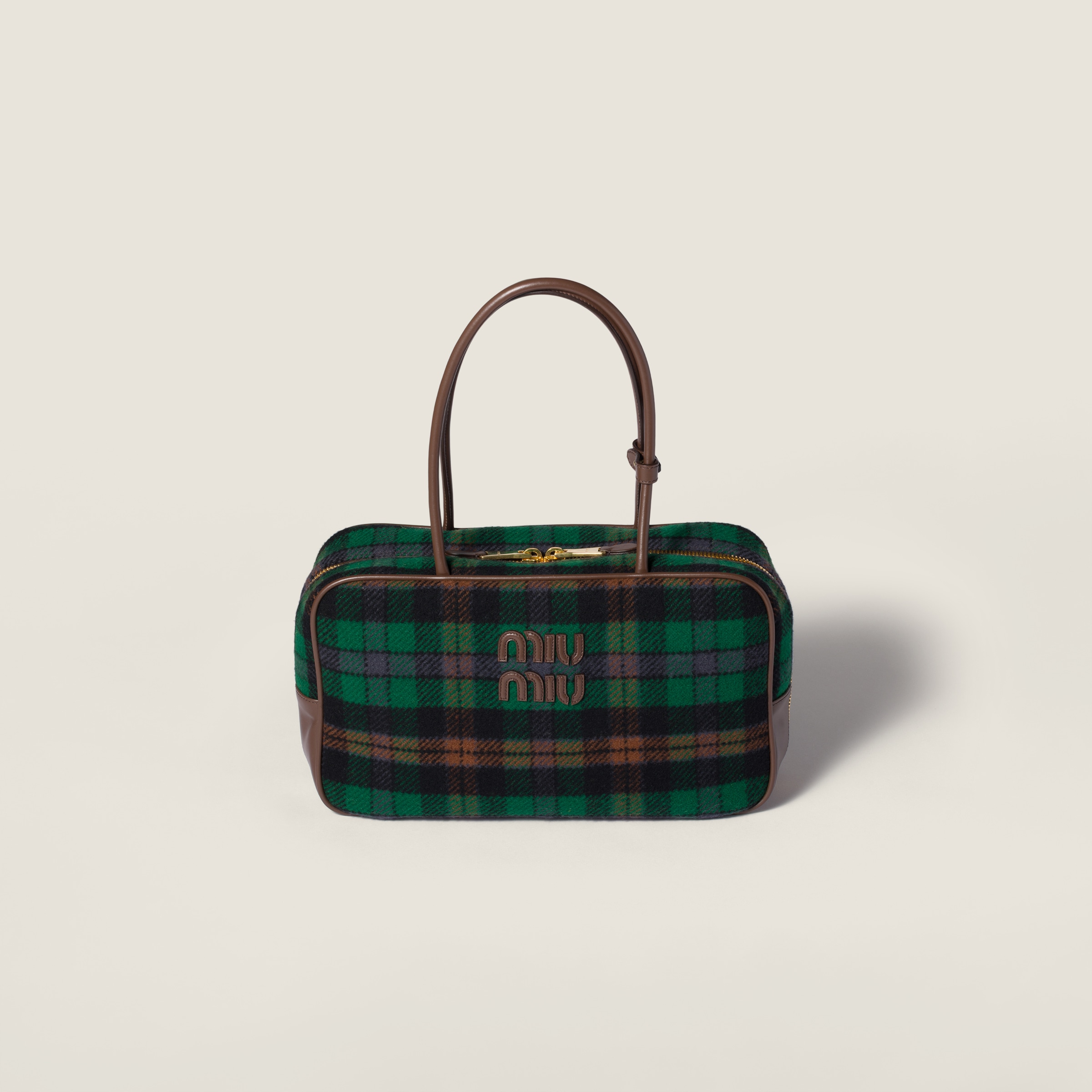 Black/billiard Green Beau Tartan Top-handle Bag With Leather