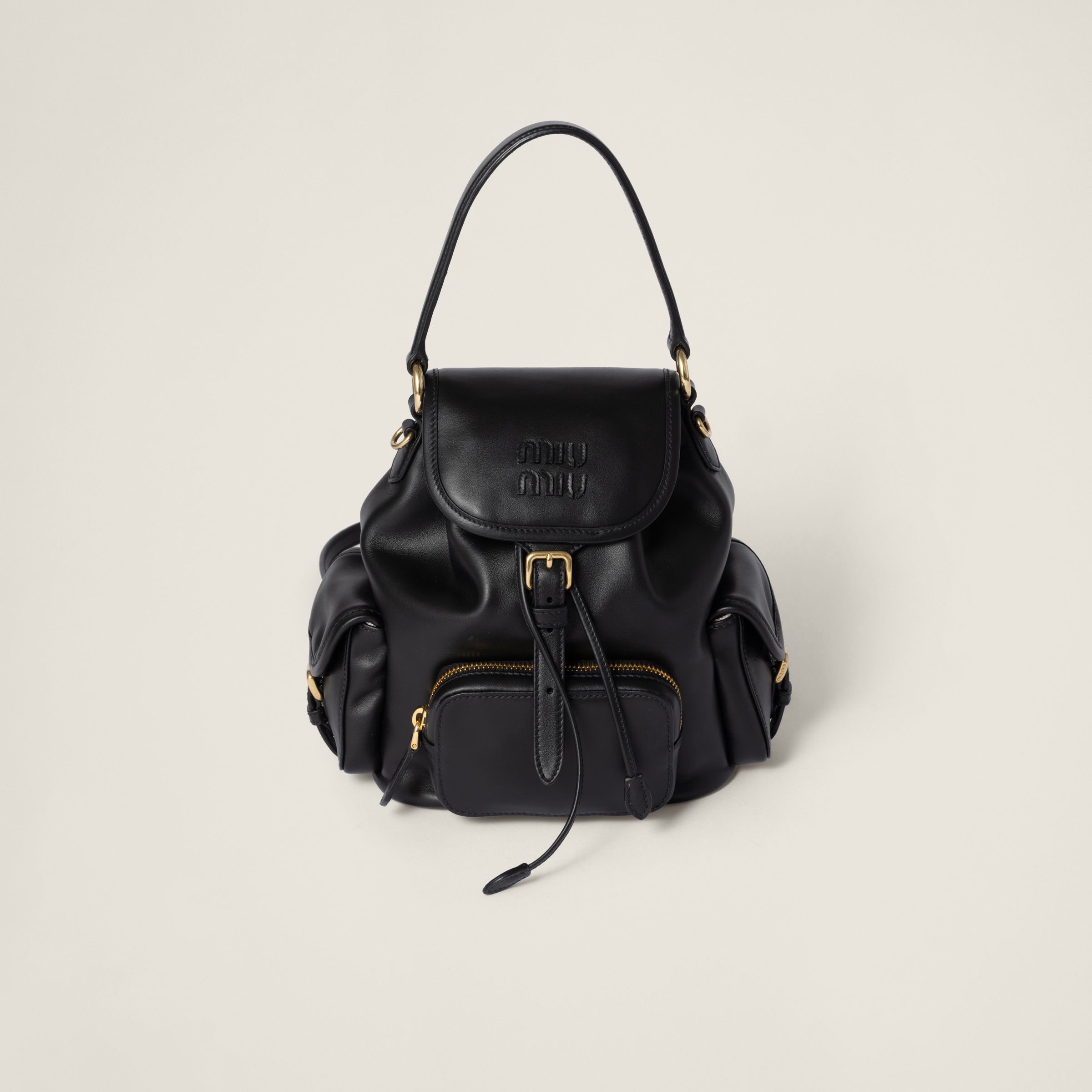 Black Leather Backpack | Miu Miu