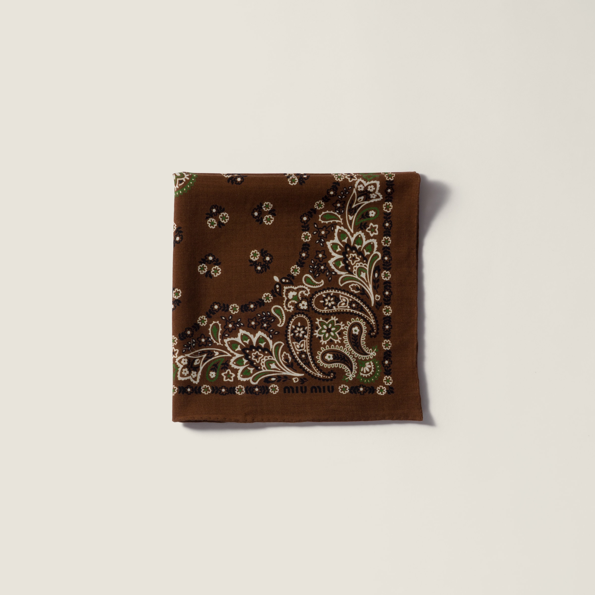 ツンドラブラウン ウールxカシミアプリント スカーフ | Miu Miu