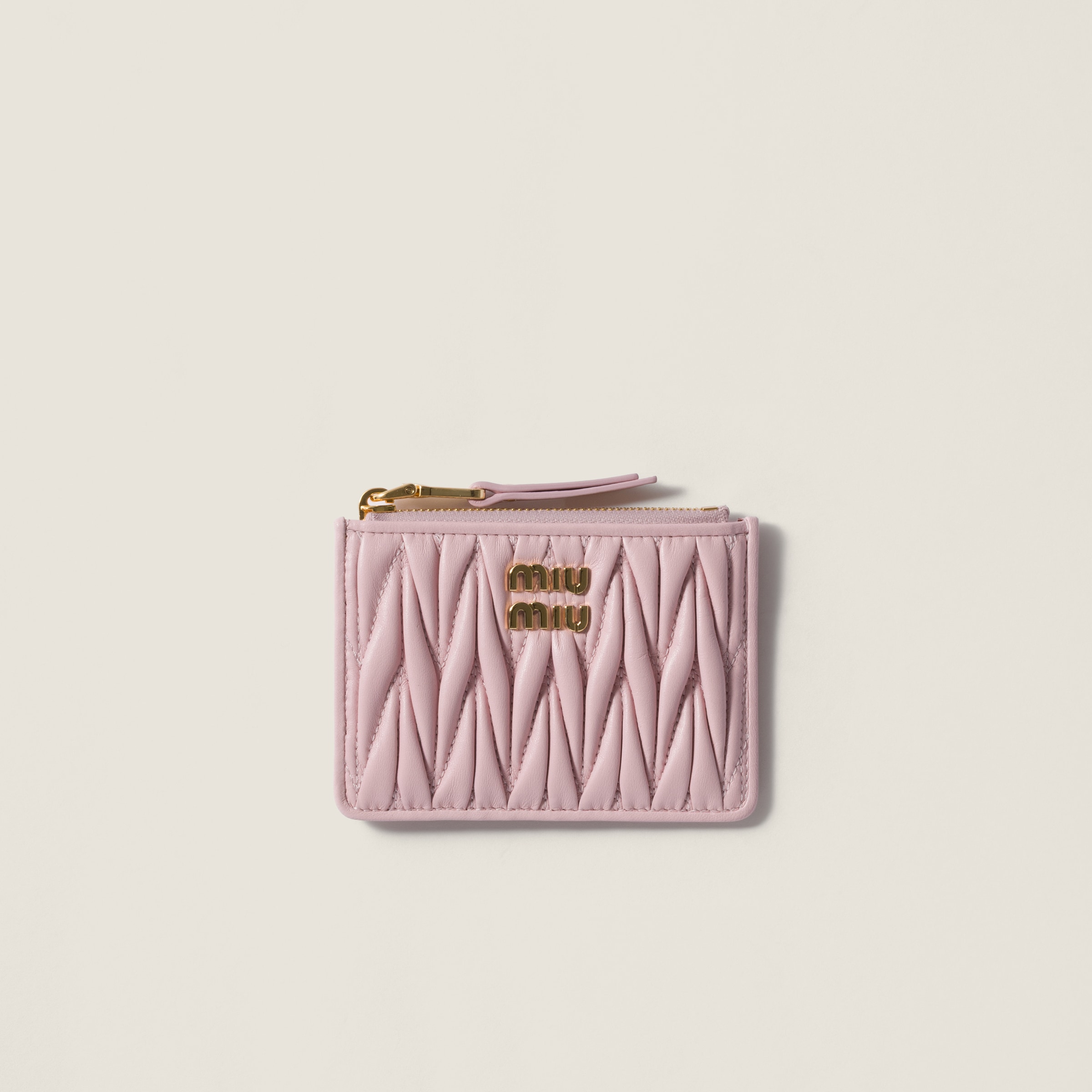 Alabaster Pink Matelassé Nappa Leather Card Holder | Miu Miu