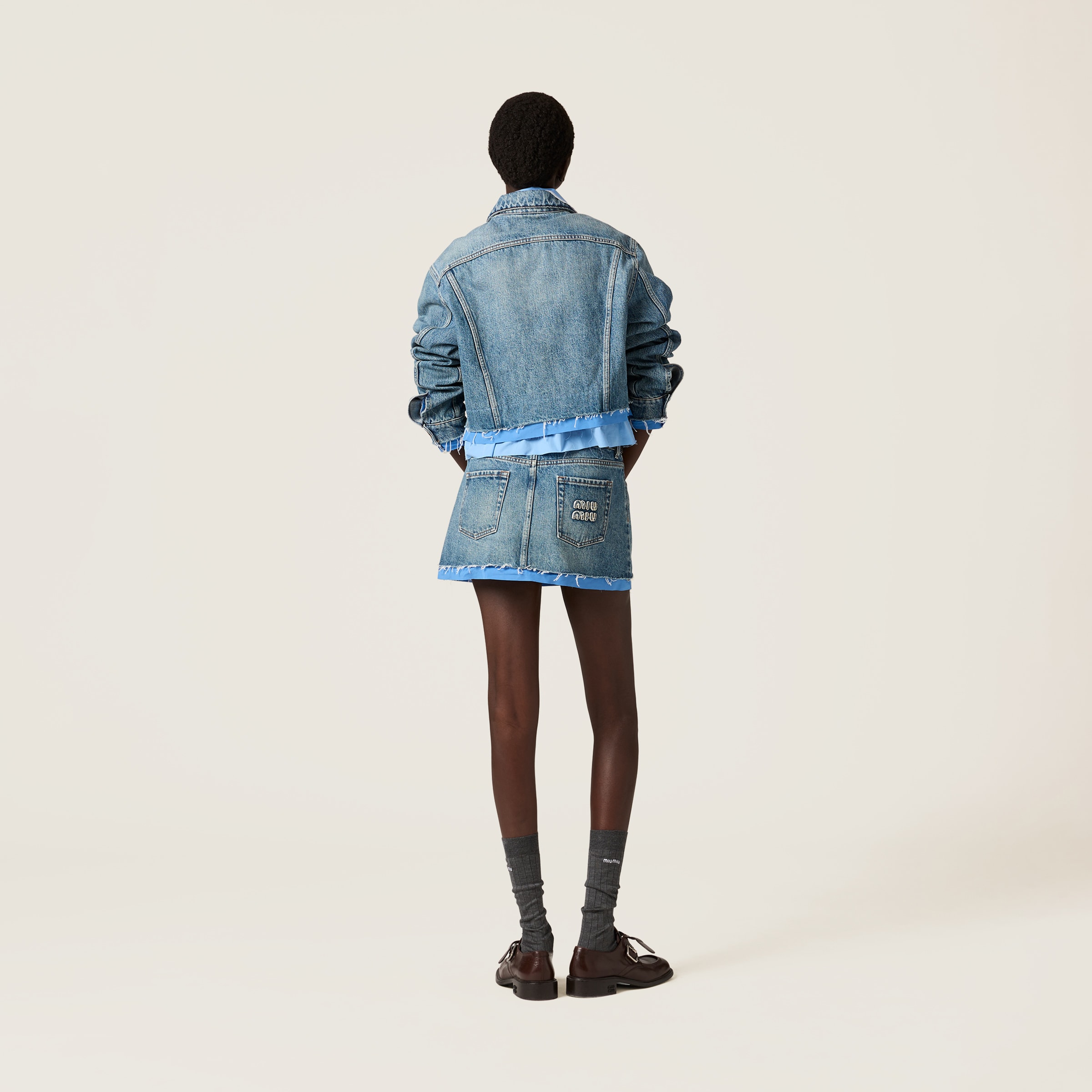 Sapphire Blue Denim And Poplin Miniskirt | Miu Miu