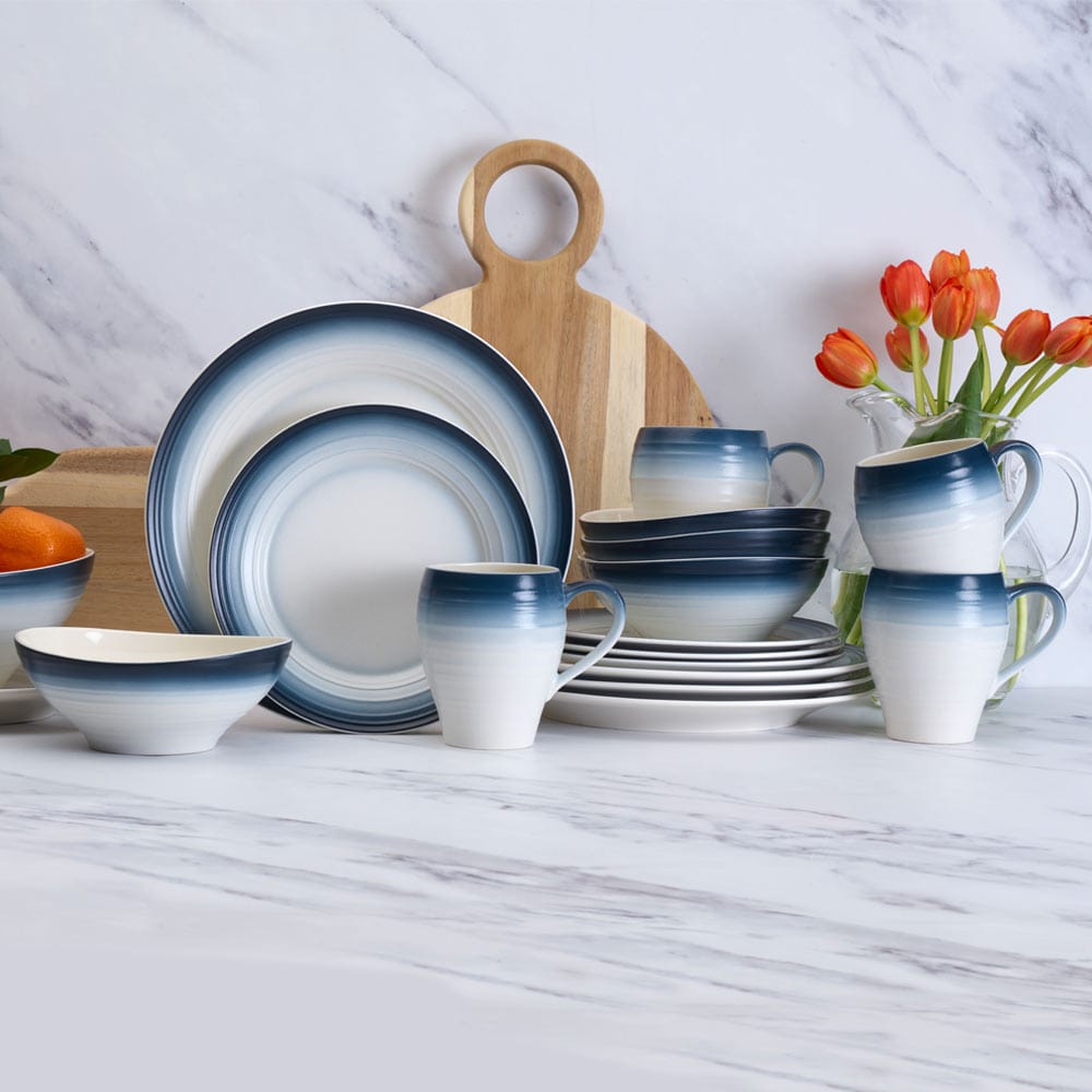 Swirl Ombre Blue 16 Piece Dinnerware Set, Service for 4