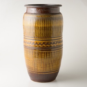 小鹿田焼 坂本浩二窯 一斗甕（傘立て） 刷毛目 飴 ｜ みんげい