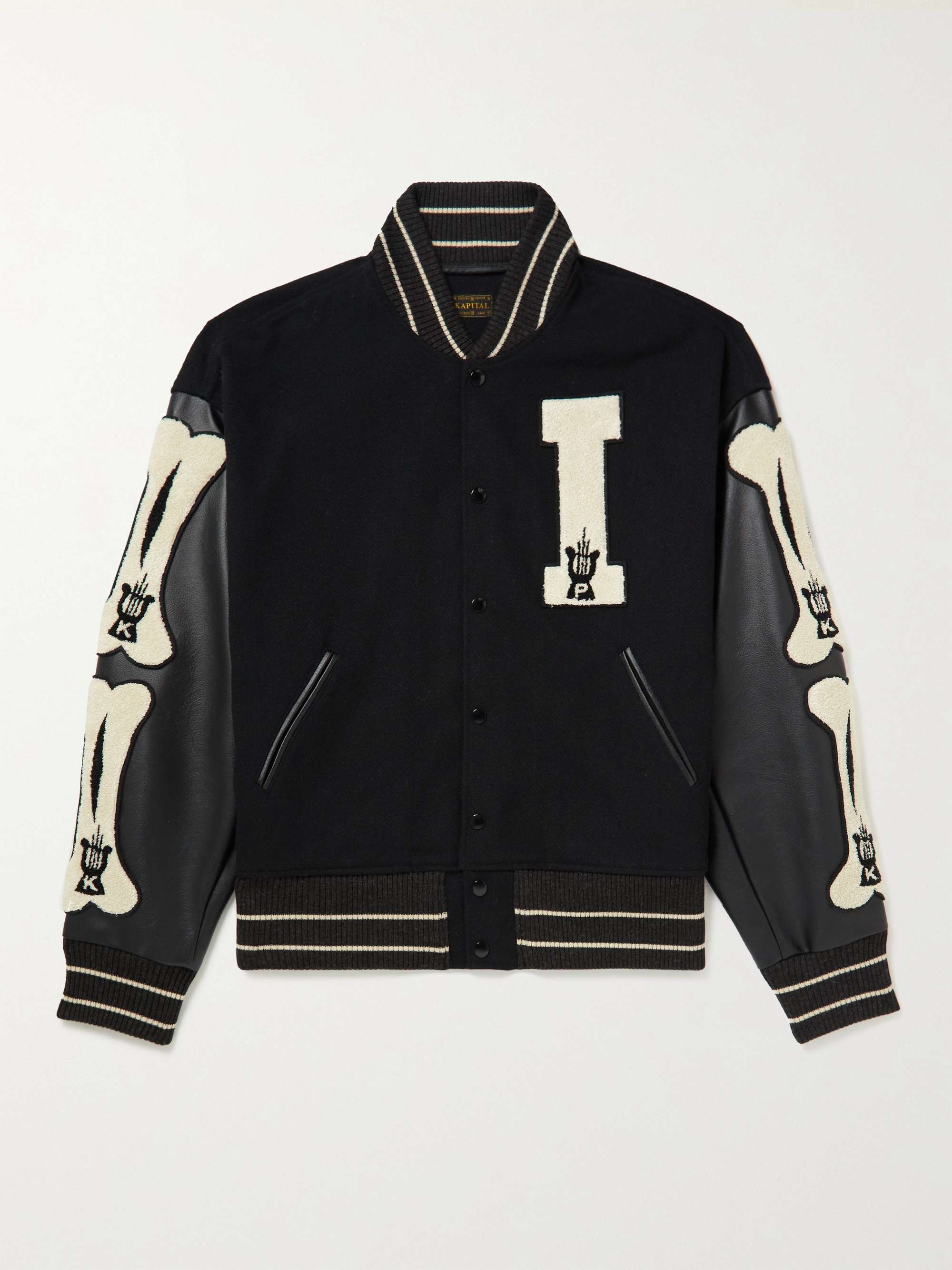 KAPITAL Faux Leather and Wool-Blend Varsity Jacket for Men | MR PORTER