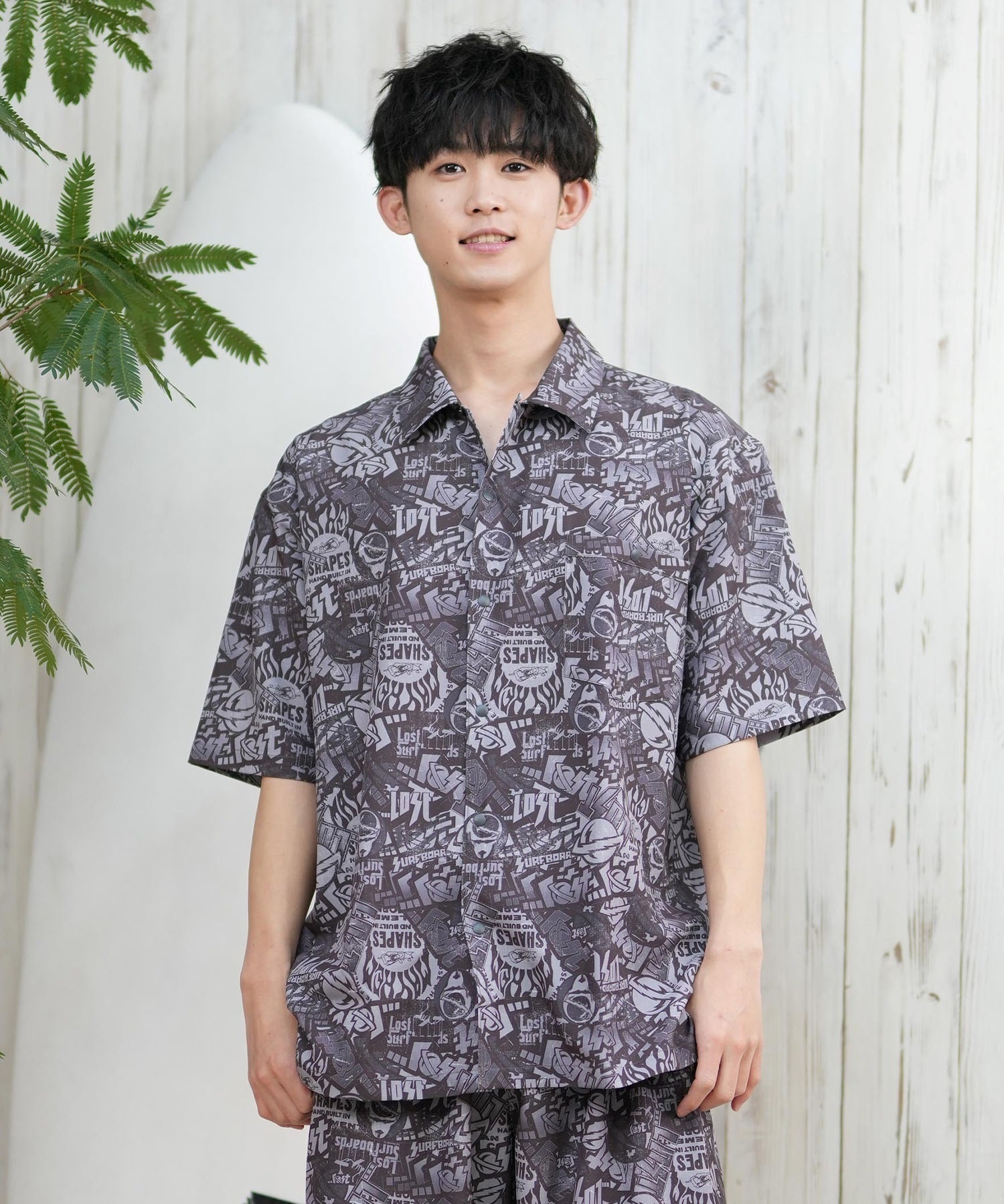 LOST ロスト 半袖シャツ メンズ 総柄 柄シャツ 水陸両用 セットアップ