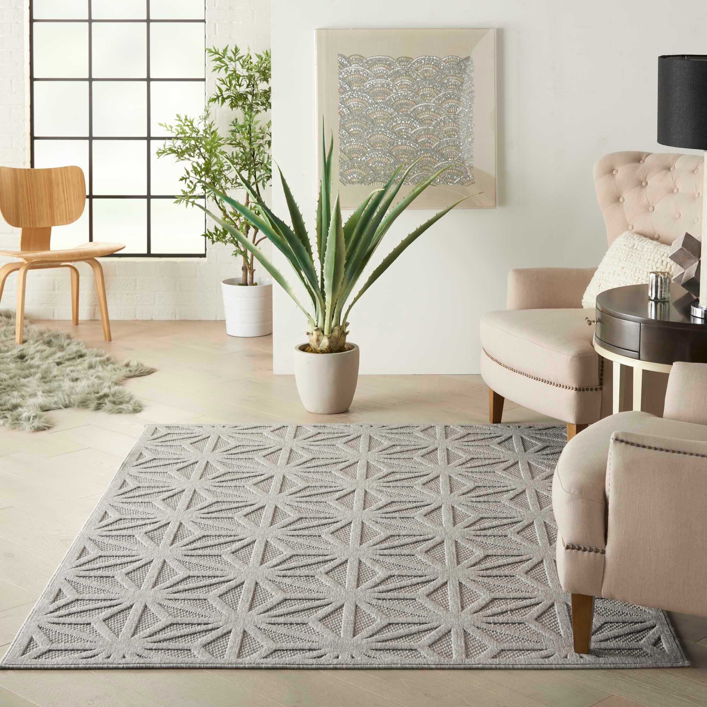 Cozumel Outdoor Geometric Light Grey Rug, CZM01 |Nourison Home