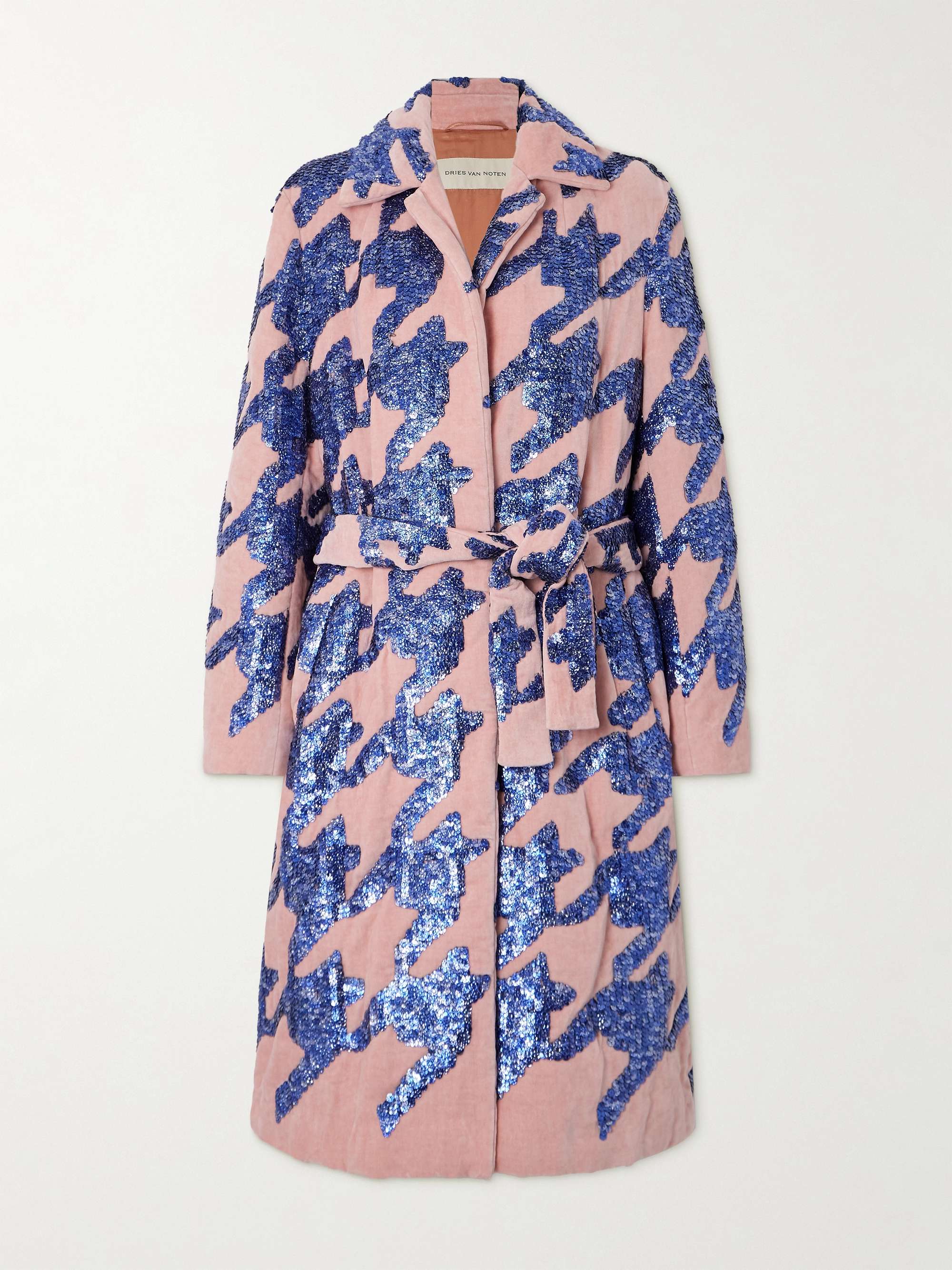 DRIES VAN NOTEN Belted sequin-embellished cotton-blend terry coat