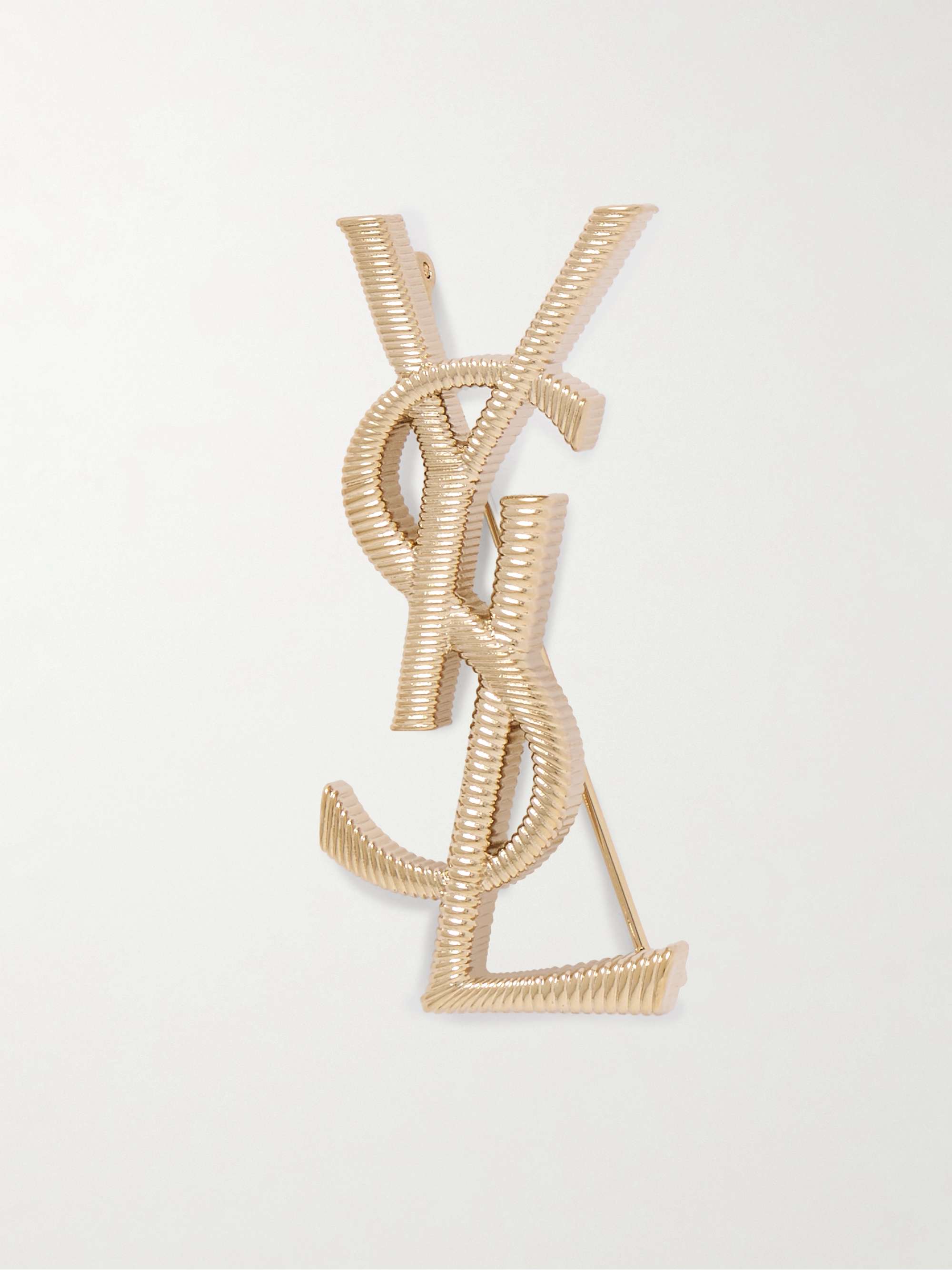 SAINT LAURENT Cassandre gold-tone brooch | NET-A-PORTER