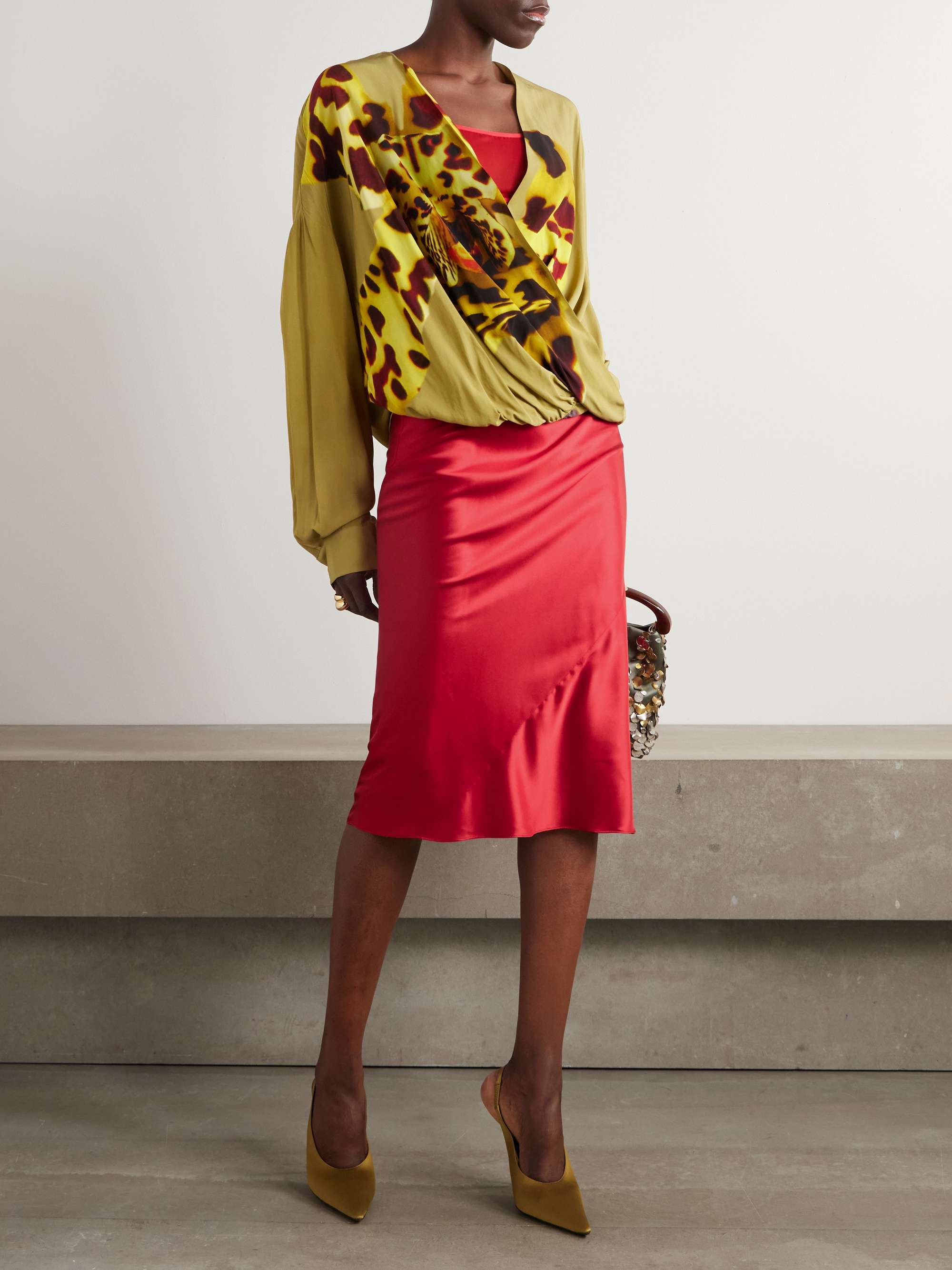 DRIES VAN NOTEN Stretch-silk satin midi skirt | NET-A-PORTER