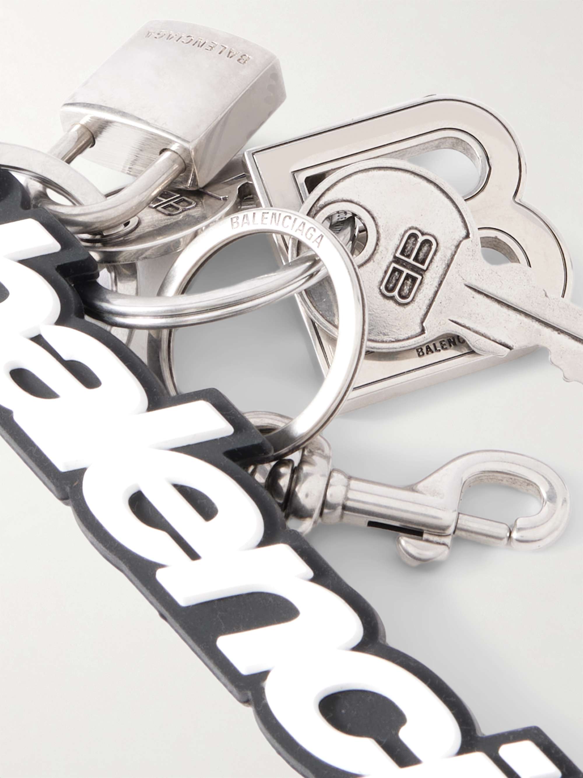 BALENCIAGA Paloma silver-tone and rubber keychain | NET-A-PORTER