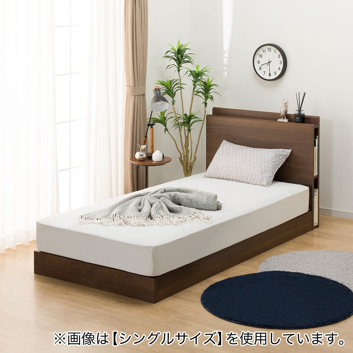 クイーン 棚・サイド収納付きベッドフレーム(NS-003 LEG/LOW すのこ