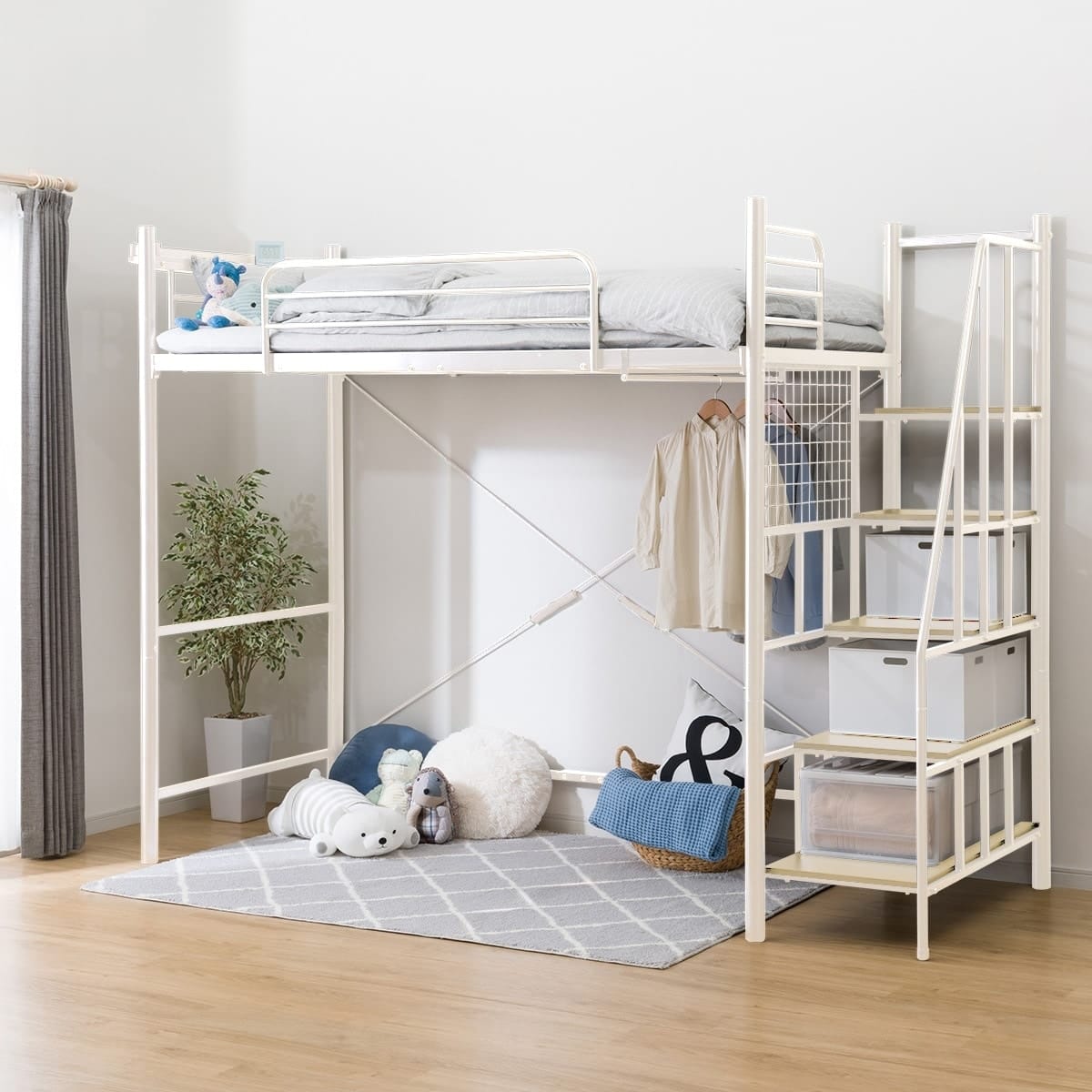 高さ2段階式階段付きロフトベッド(LB03 階段幅43cm WH) | ニトリネット