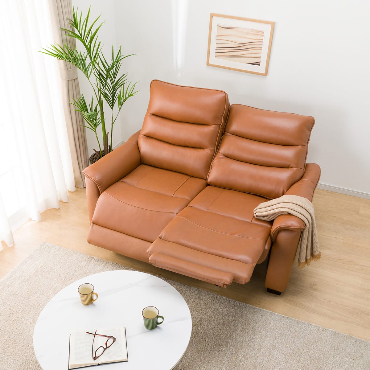 2人掛け電動リクライニングソファ 厚革(一部合成皮革)タイプ (N