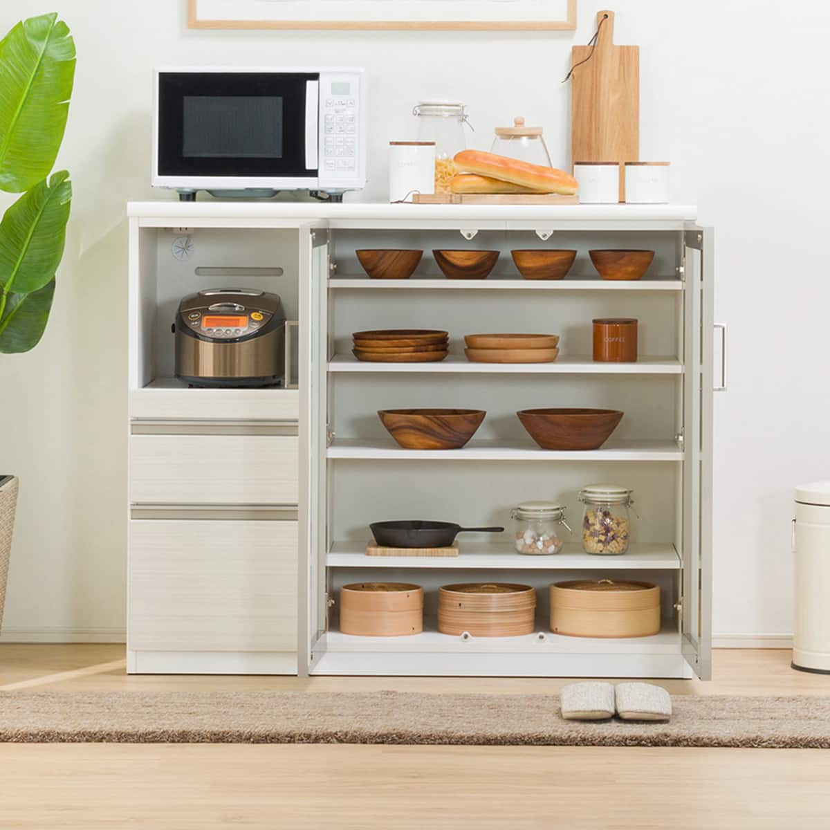 ニトリ Nポスティア90WH キッチンカウンター 食器棚 レンジボード