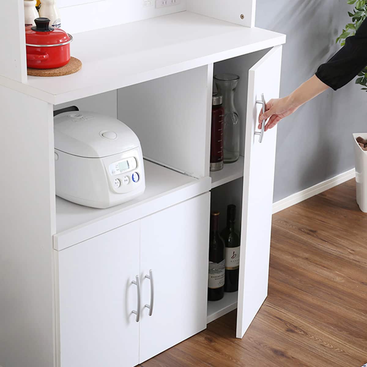 ニトリ ホワイト カップボード 鏡面仕様のキッチンボード (幅120cm WH