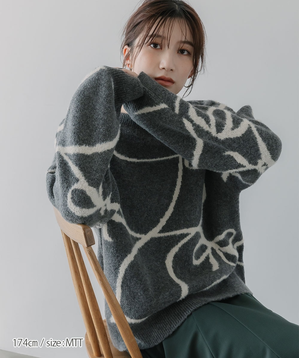 高身長 フェザーモールリボン柄ニット（トールサイズ）Essenave 通販