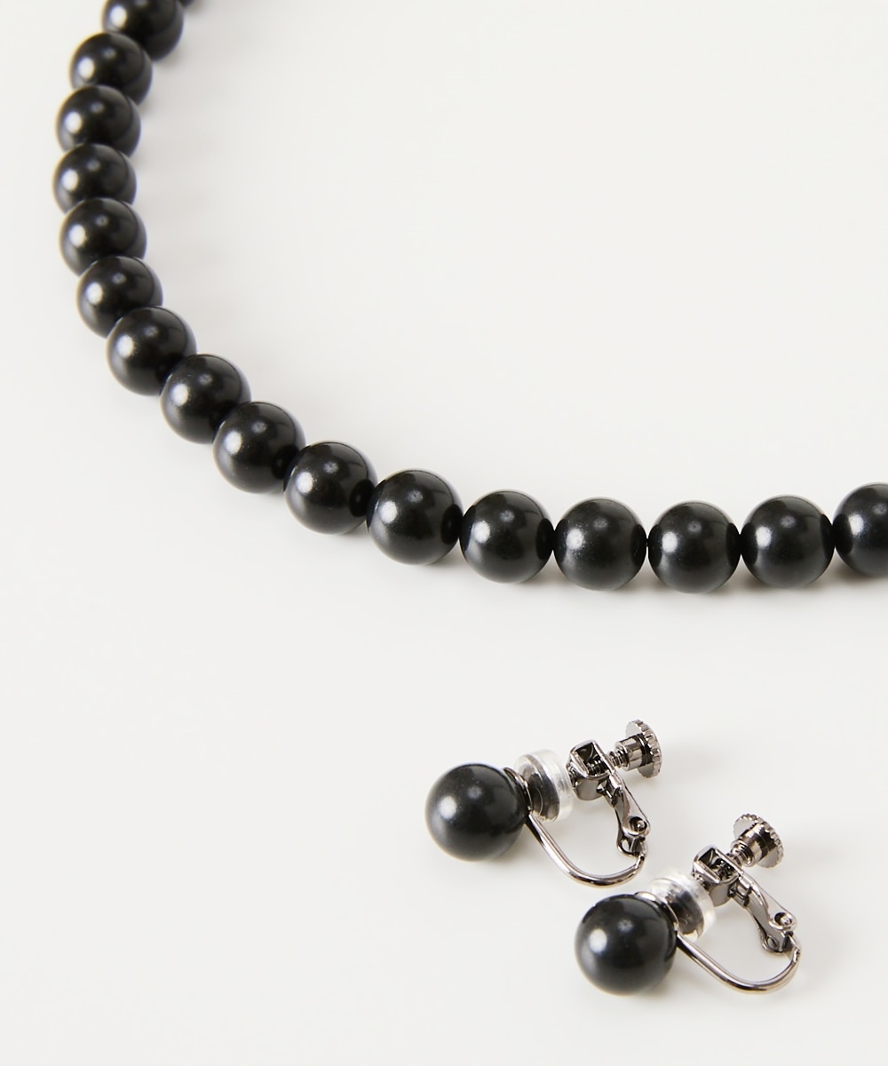 岩佐】日本製天然8mmジェットネックレス＆イヤリングセット 通販