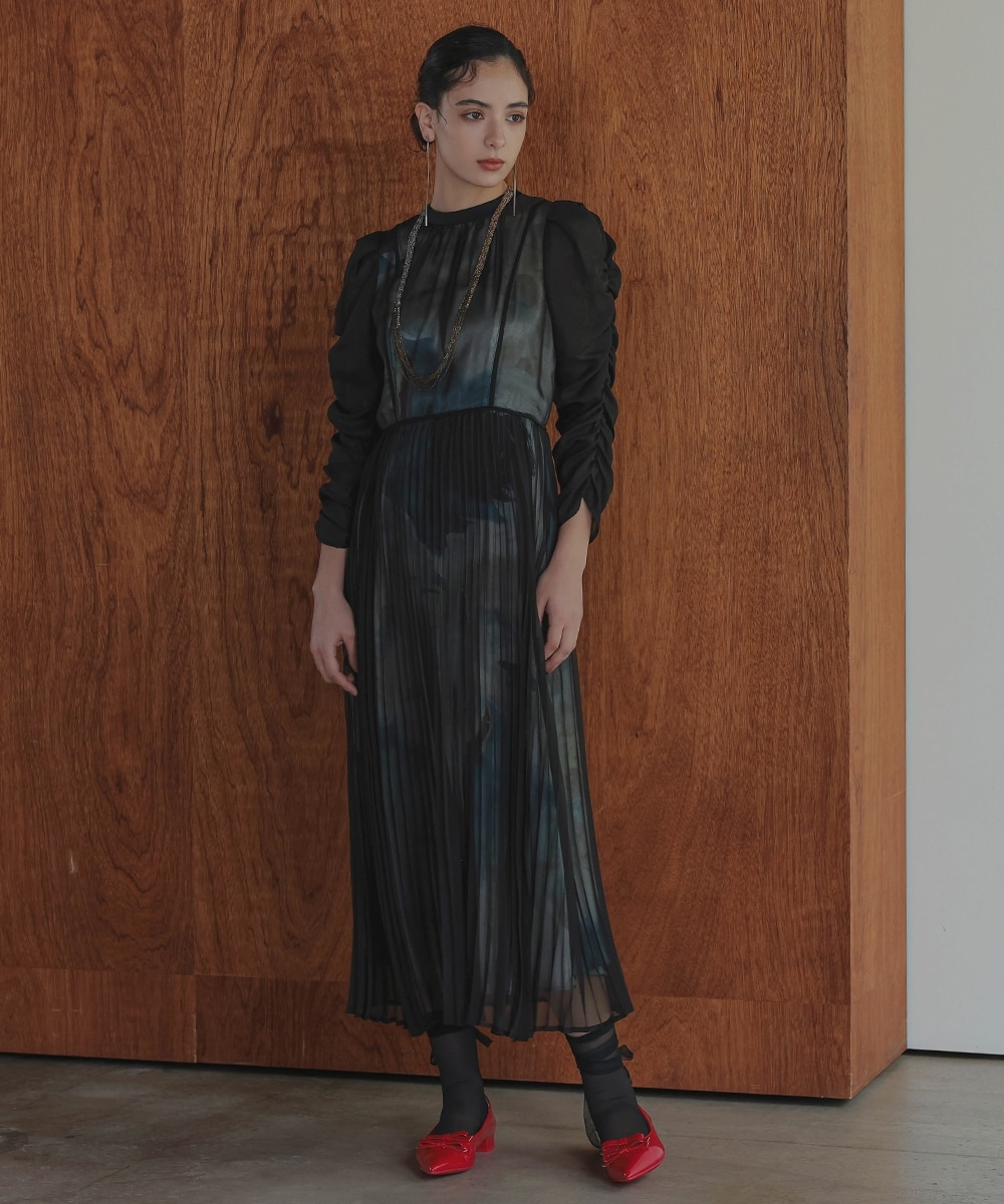 結婚式・パーティー・オケージョンドレス】プリント重ねシフォン