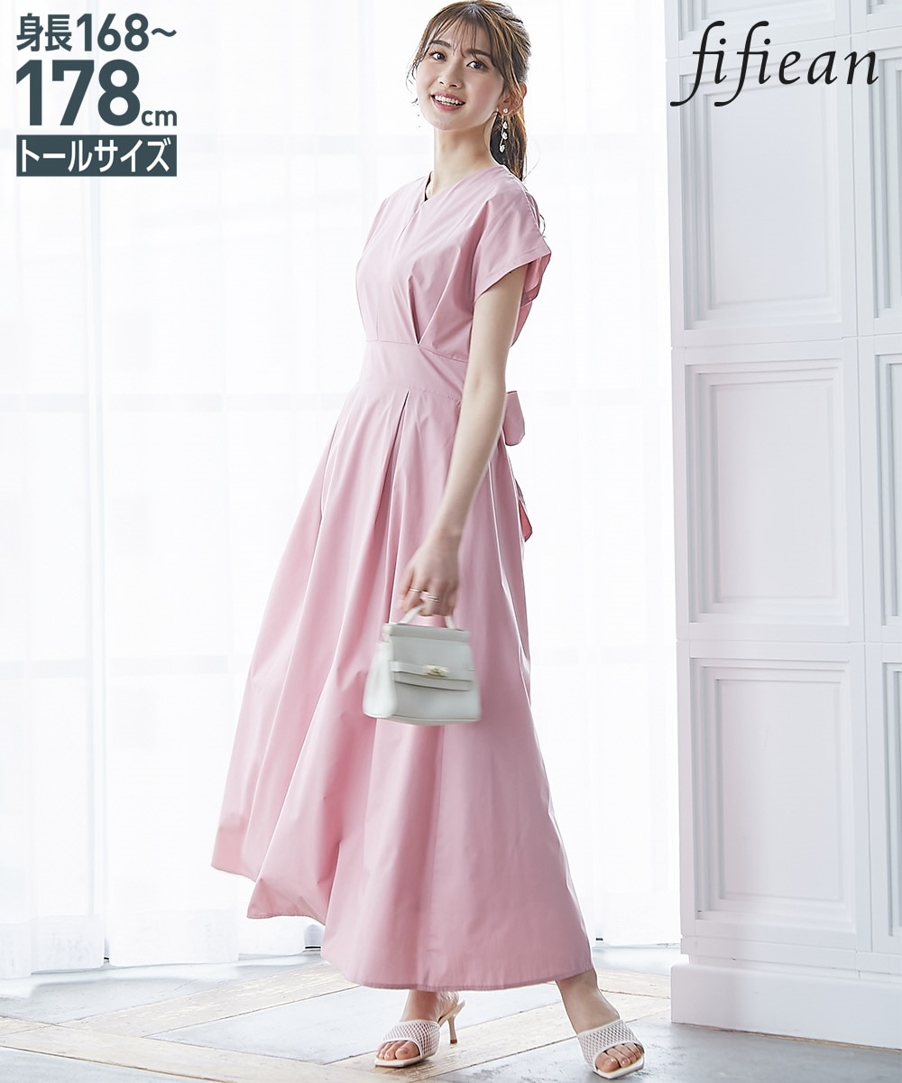 高身長 フレンチスリーブボリュームフレアワンピース（トールサイズ