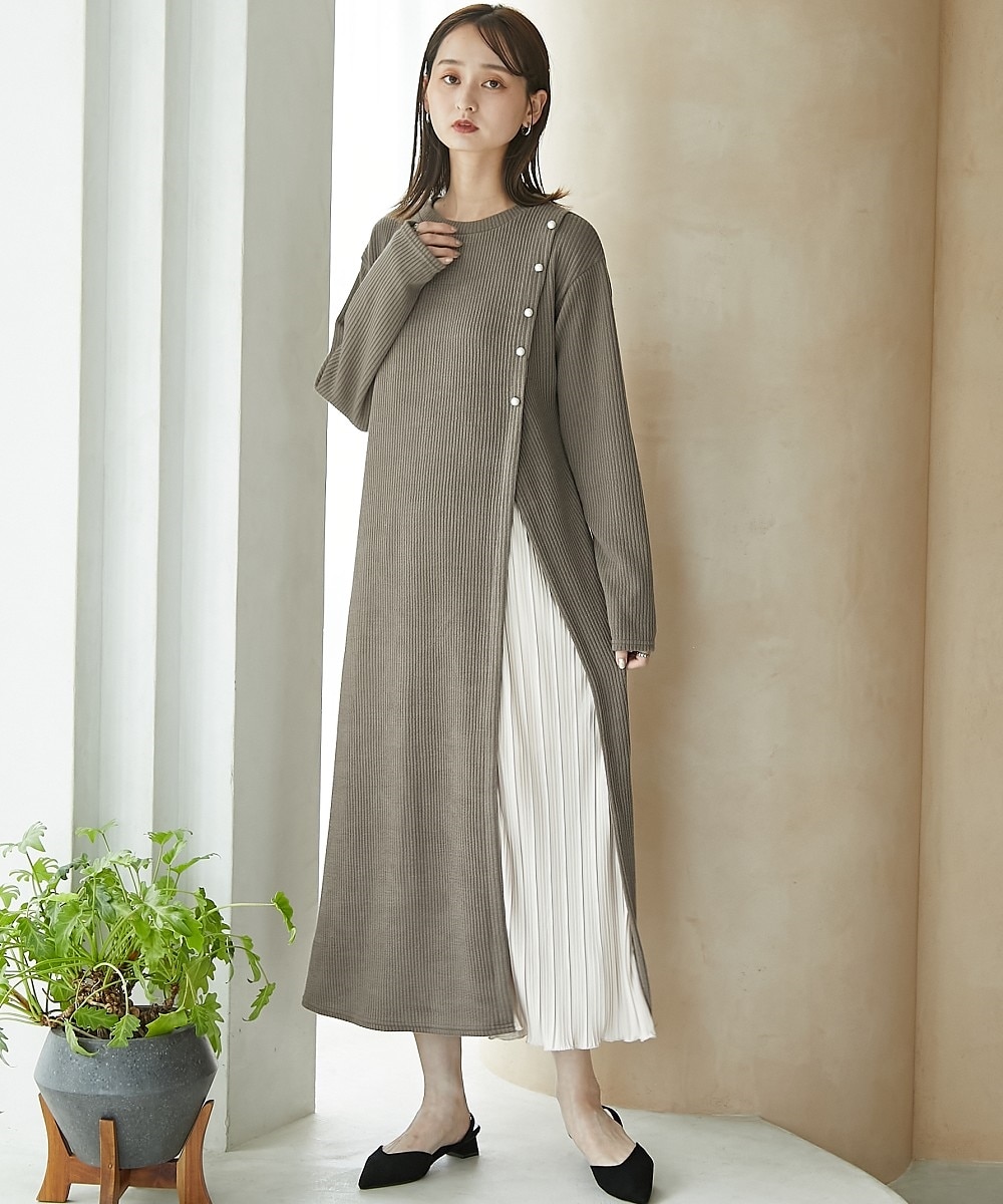 ふんわりリブニットソー プリーツ切替ワンピース 通販【ニッセン】