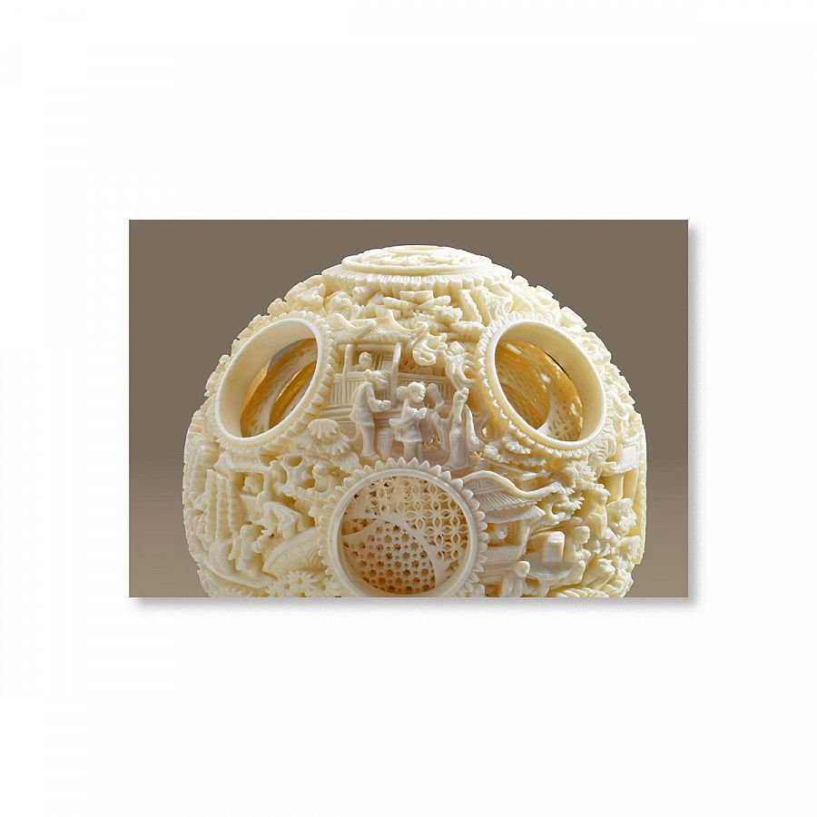 故宮精品網路商城- 清象牙雕鏤空人物套球明信片