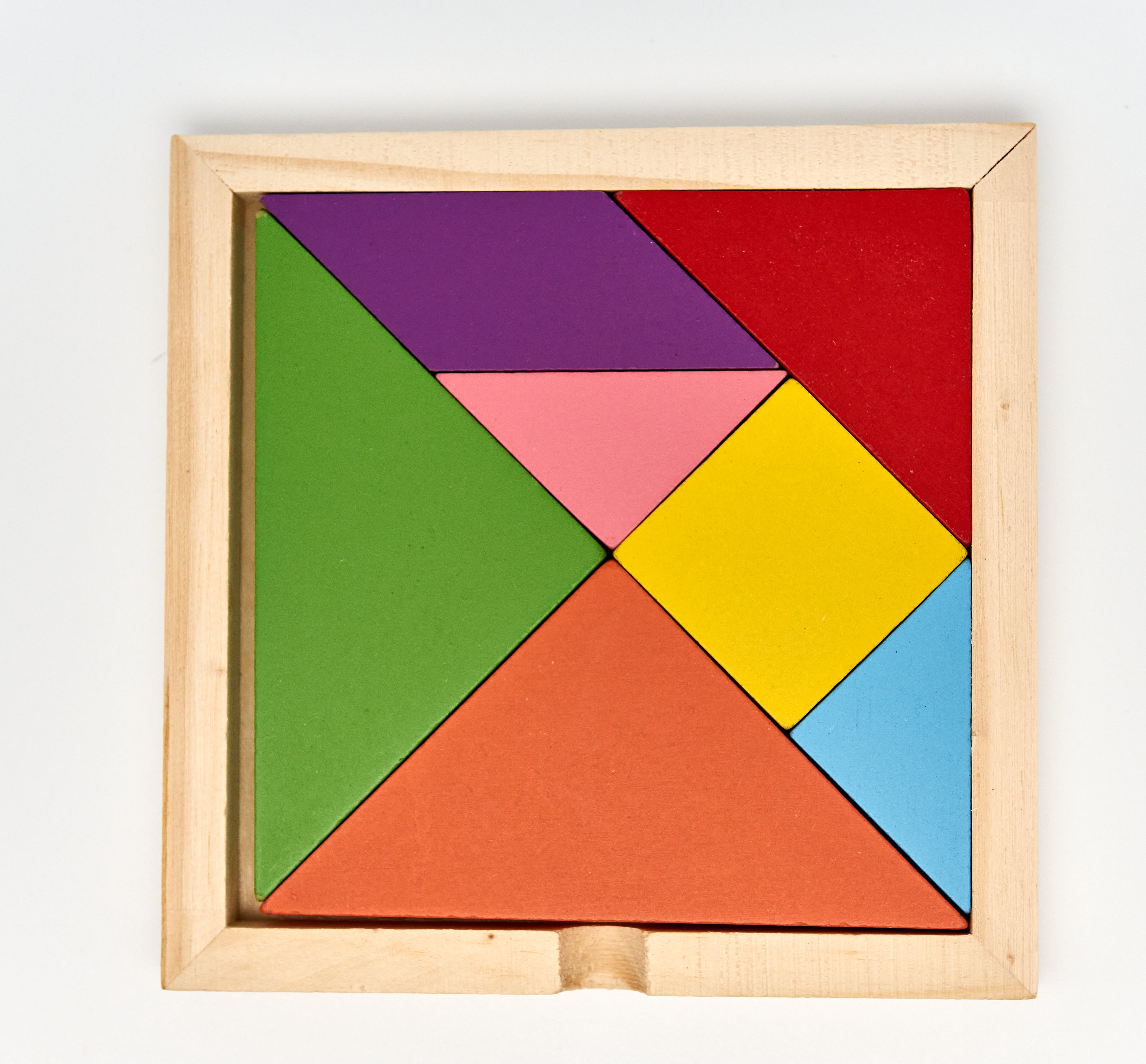 Wooden Colored Tangram Puzzle - Solve It! Think Out of the Box