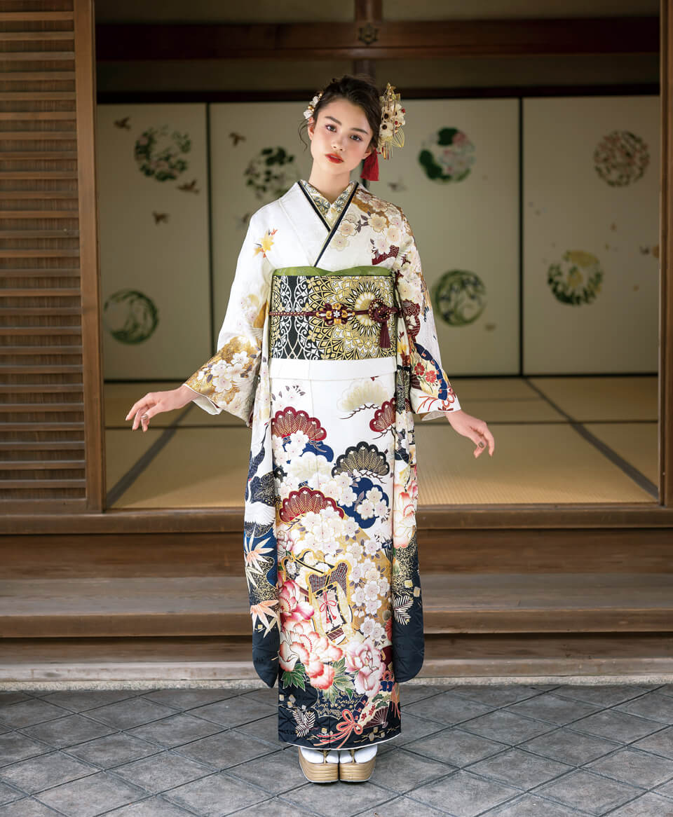 白地松小桜に御所車[FR5018] | 成人式振袖レンタル京都さがの館
