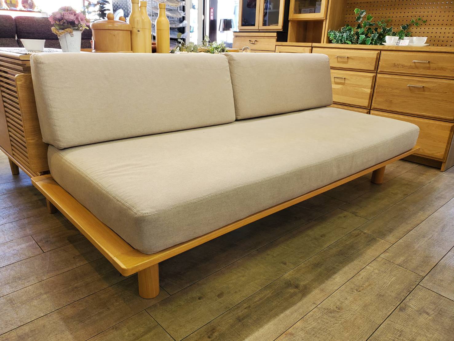 ☆MUJI 無印良品 ソファベッド 廃盤品 木製フレーム ファブリック