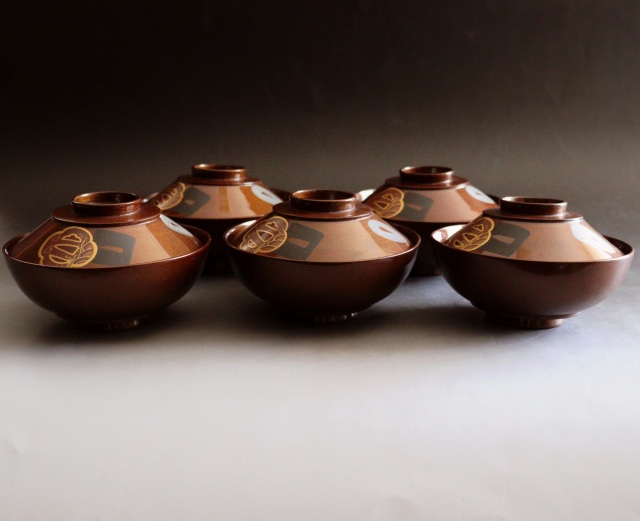 刀鍔蒔絵 梨地碗 蒔絵漆椀5客 蒔絵椀 漆器 煮物椀 吸物椀Antique Sam's