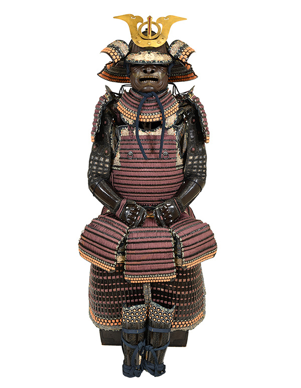 甲冑/鎧 鉄革交漆塗紫糸威本小札二枚胴具足 鉄地三一間筋兜（BU-110319