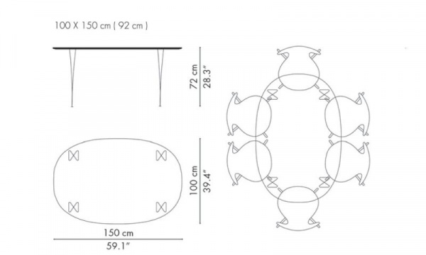 スーパー楕円テーブル B612 W150×D100cm / ホワイト×ホワイトレッグ