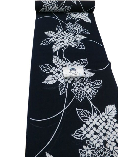 竺仙 綿絽 紺地 あじさい ゆかた｜着物のオンラインショップ | 染織