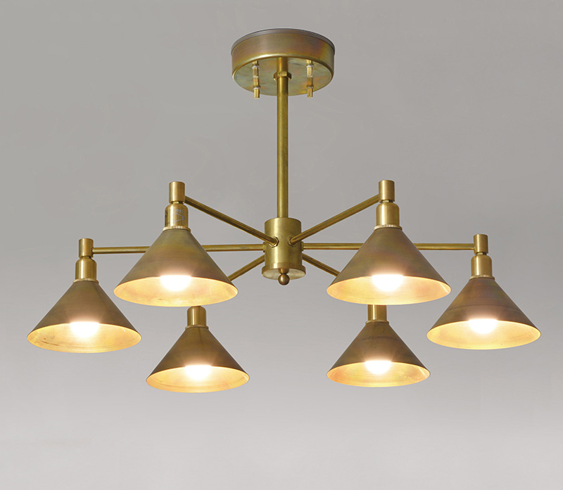 SSL106C 純国産インダストリアルライト 真鍮生地6灯シーリングライト
