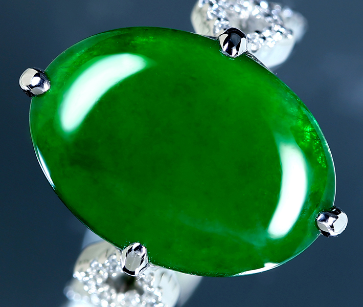HANDMADE】PT900 ロウカン翡翠 8.02ct リング ダイヤモンド 0.368ct