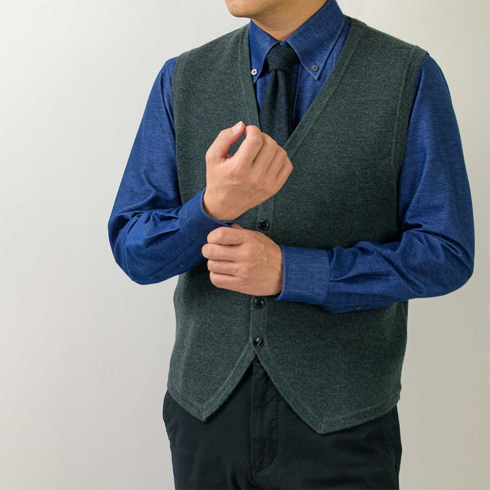 ニットベスト ジレ Vネック 前開き ウール100% 全3色 ネイビー 紺色